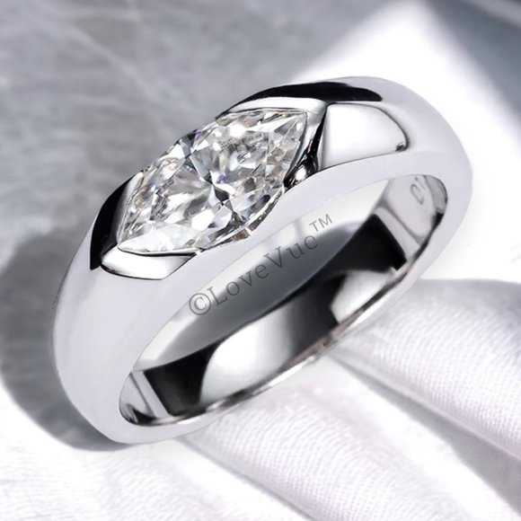Certified 1ct. t.w. Moissanite Diamond Marquise Cut Unisex Engagement Ring VVS1 - Picture 4 of 16